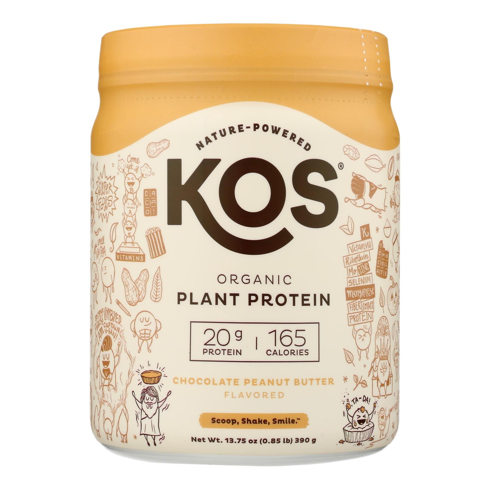 KOS Organic Plant Protein Chocolate Peanut Butter, 13.75 oz.