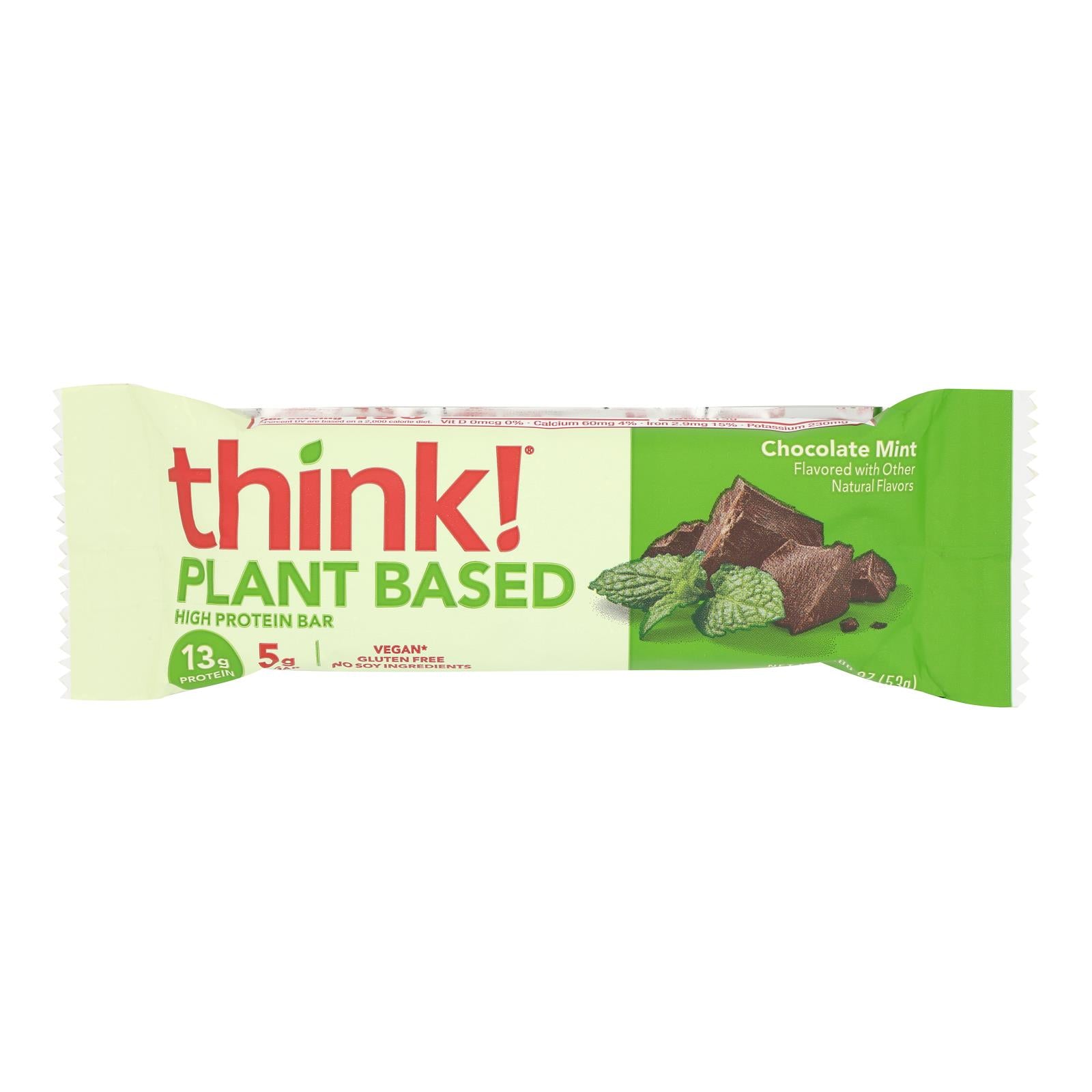 Think! Thin Plant Based Protein Bar - Chocolate Mint - Case Of 10 - 1.94 Oz