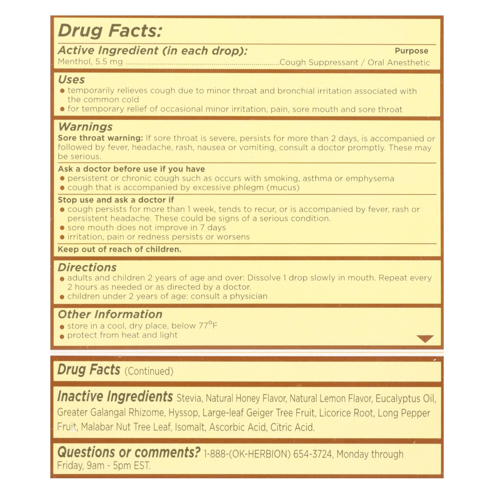 Herbion Naturals Honey Lemon Cough Drops  - 1 Each - 18 Ct