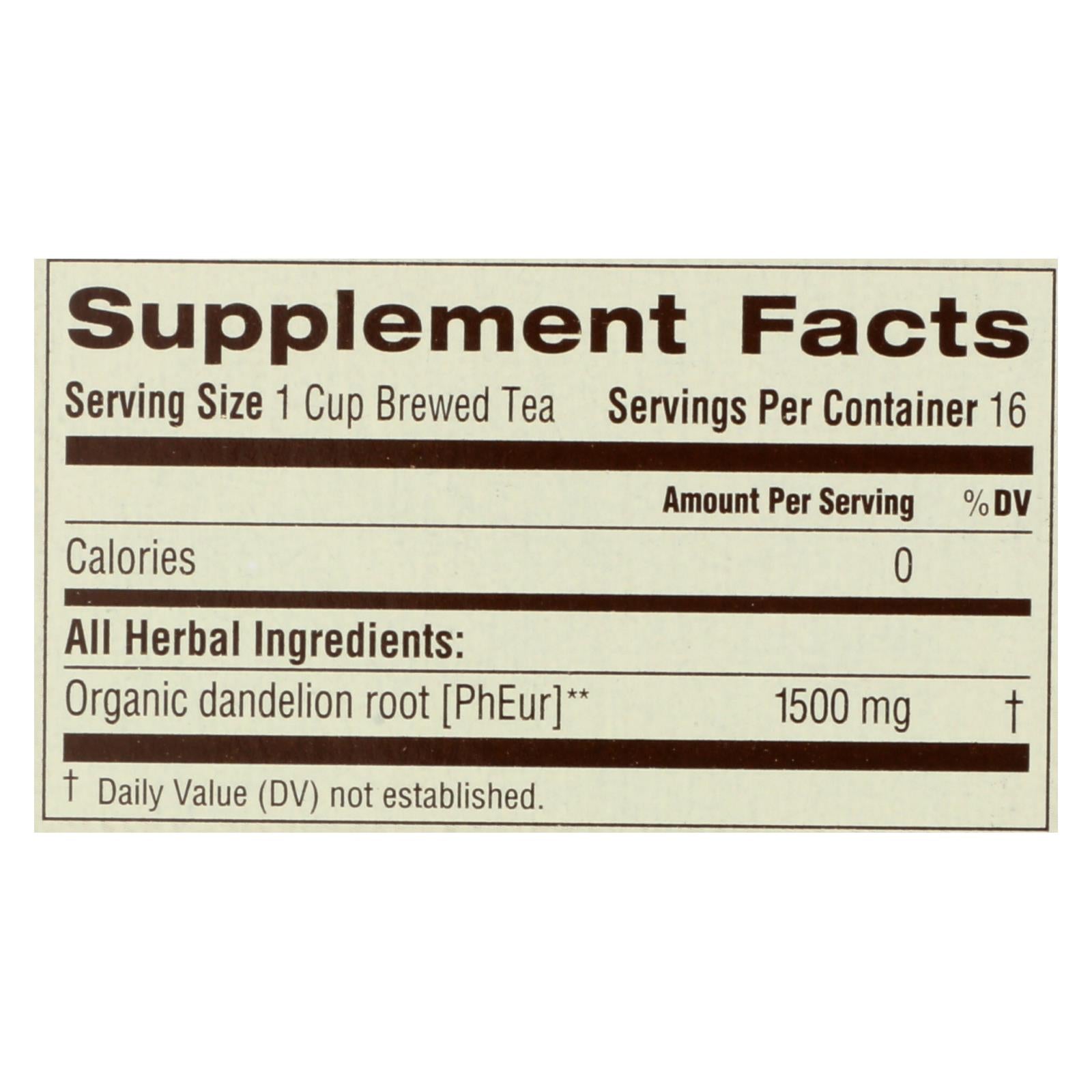 Traditional Medicinals Organic Roasted Dandelion Root Tea - Caffeine Free - 16 Bags