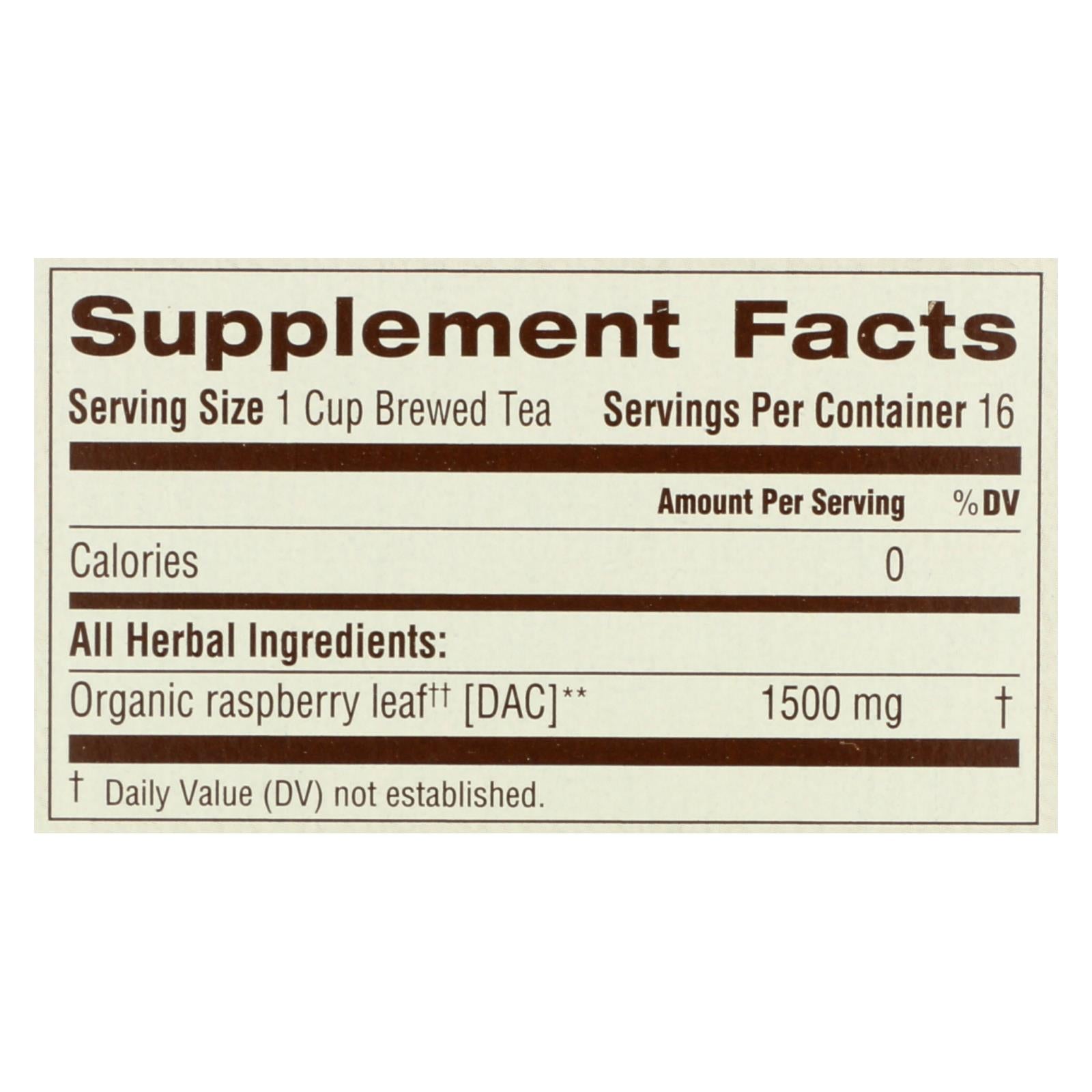 Traditional Medicinals Organic Raspberry Leaf Herbal Tea - Caffeine Free - 16 Bags