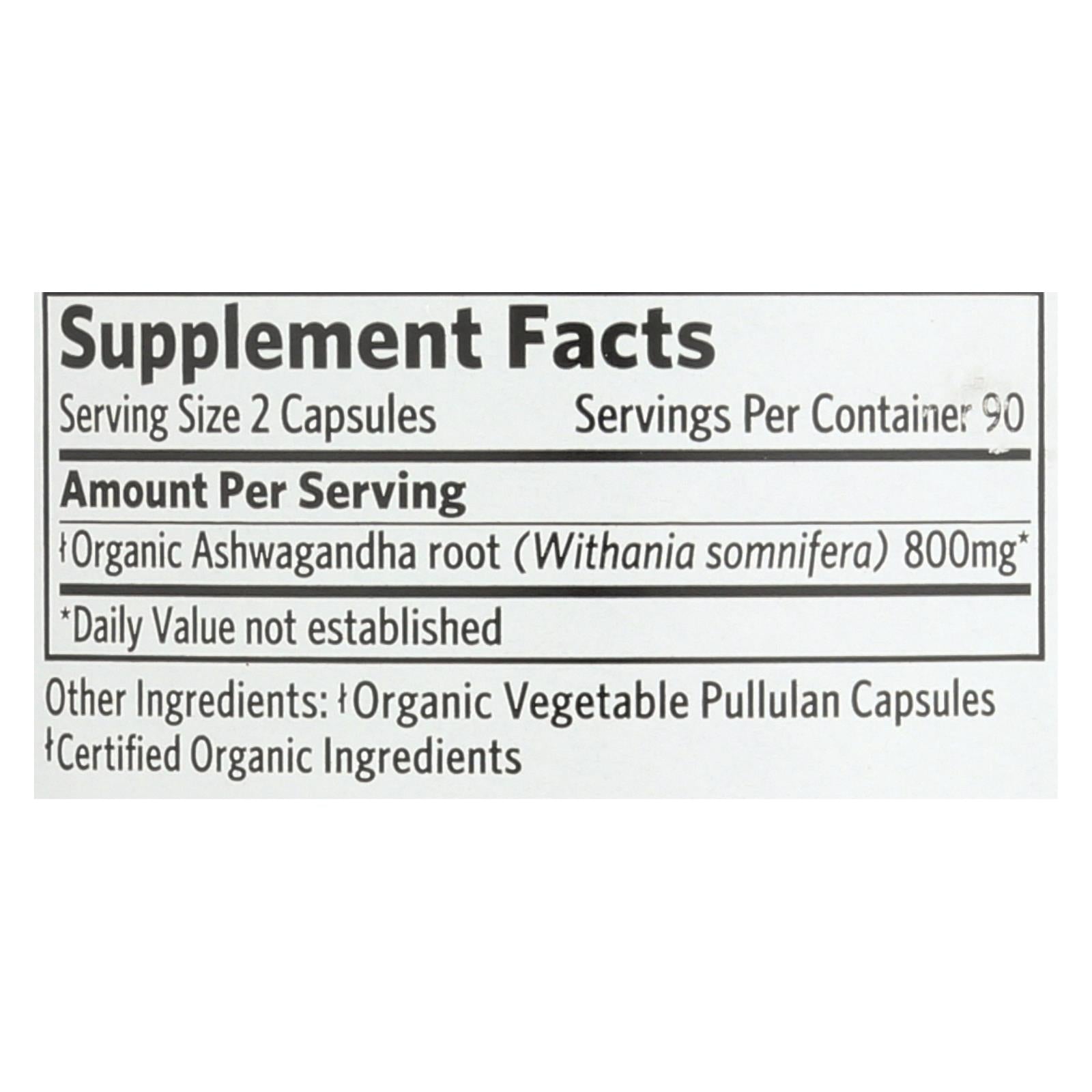 Organic India Ashwagandha Capsules - Bottle - 180 Vege Capsules