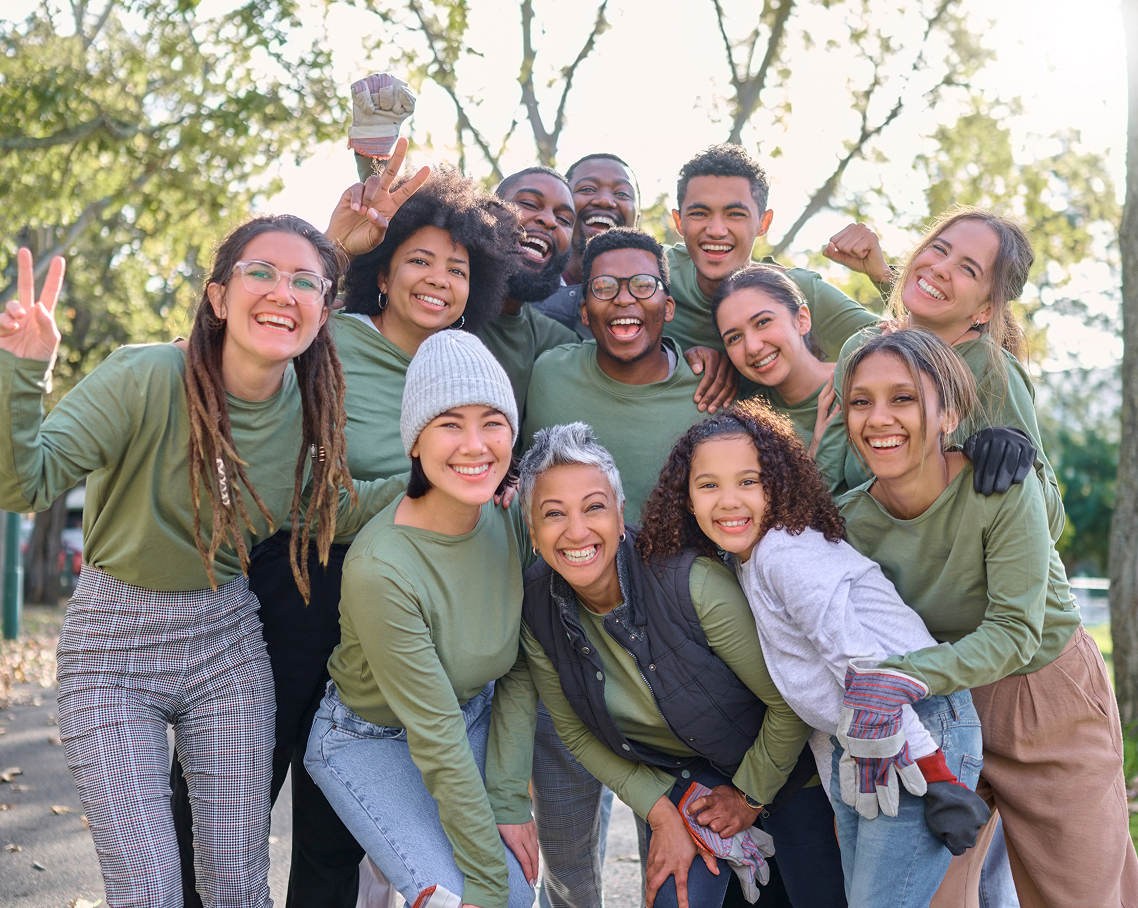 Group of volunteers huddled together