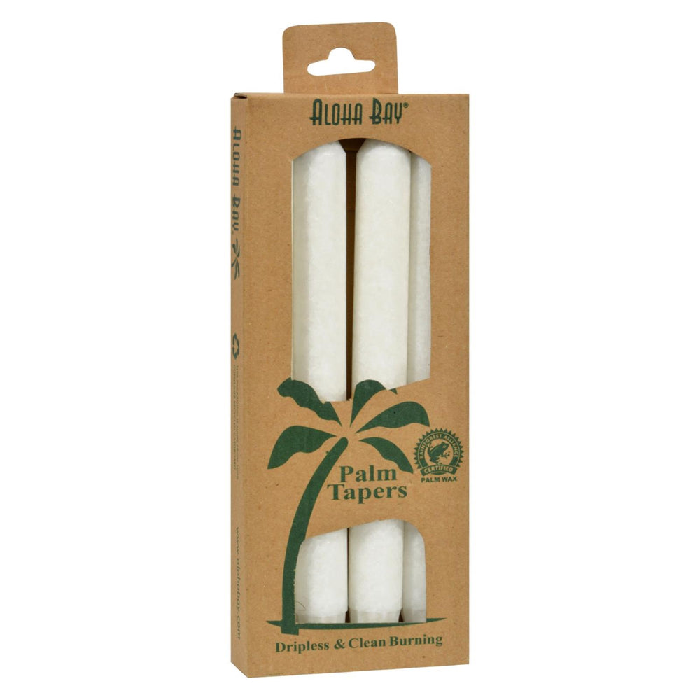 Aloha Bay Palm Tapers, White, 4 Candles