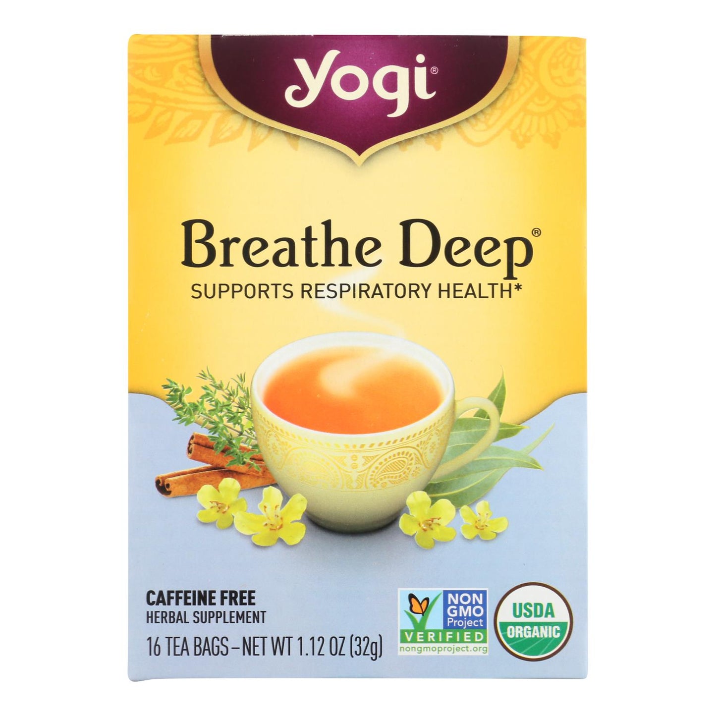 
                  
                    Yogi Organic Breathe Deep Herbal Tea Caffeine Free, 16 Tea Bags, Case Of 6
                  
                