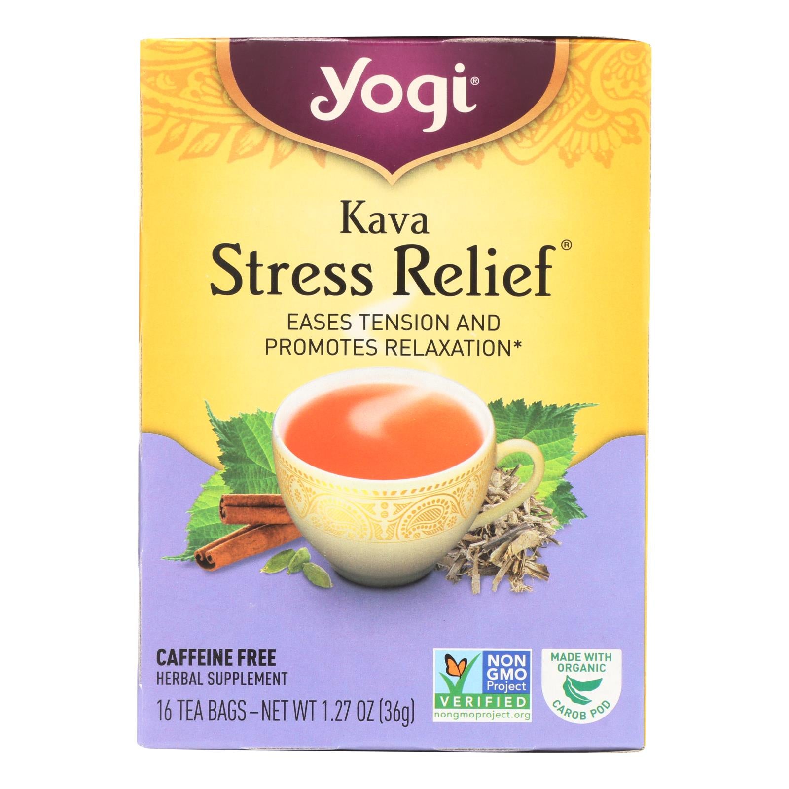 Yogi Kava Stress Relief Herbal Tea Caffeine Free 16 Bag, Case of 6