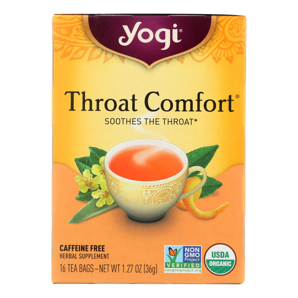 Yogi Organic Throat Comfort Herbal Tea Caffeine Free, 16 Tea Bags, Case Of 6