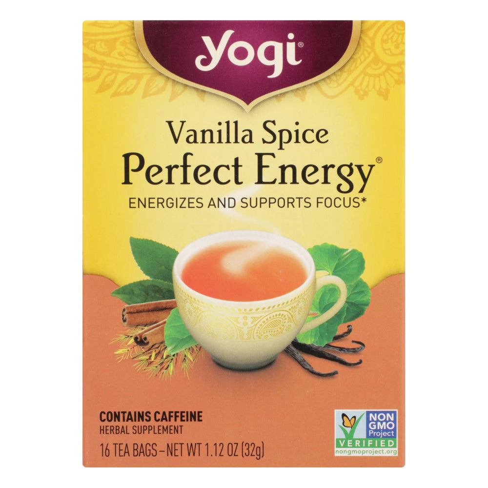 Yogi Perfect Energy Herbal Tea Vanilla Spice, 16 Tea Bags, Case Of 6