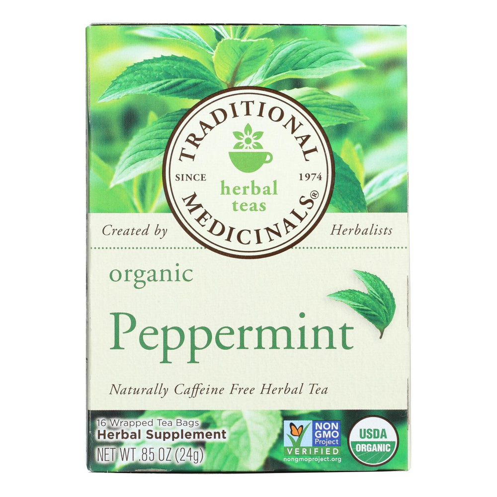 Traditional Medicinals Organic Peppermint Herbal Tea, Caffeine Free, Case Of 6, 16 Bags