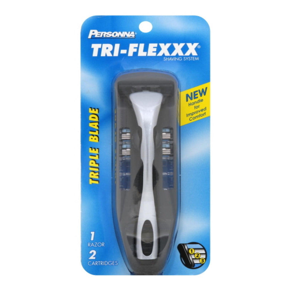 Personna Tri-flexxx Triple Blade Shaving System For Men, 1 Razor 2 Cartridges