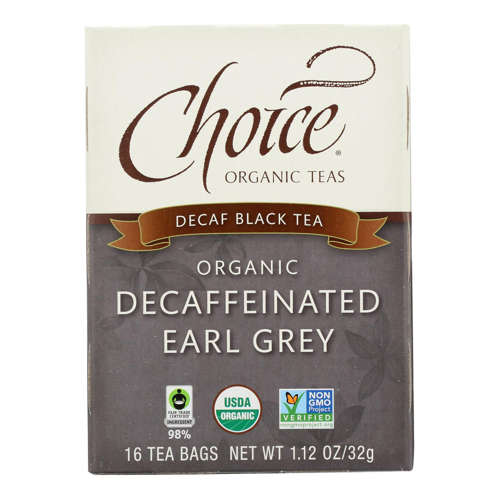 Choice Organic Teas Decaffeinated Earl Grey Tea, 16 Tea Bags, Case Of 6