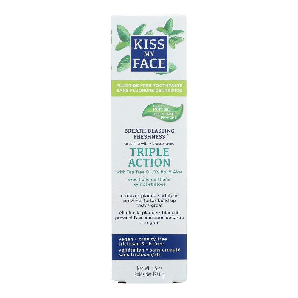 
                  
                    Kiss My Face Toothpaste, Triple Action, Fluoride Free, Gel, 4.5 Oz
                  
                