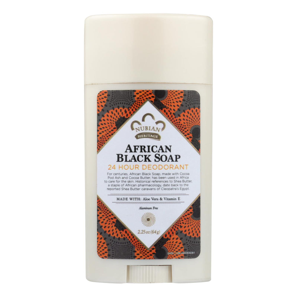 Nubian Heritage Deodorant, All Natural, 24 Hour, African Black Soap, 2.25 Oz, 1 Each