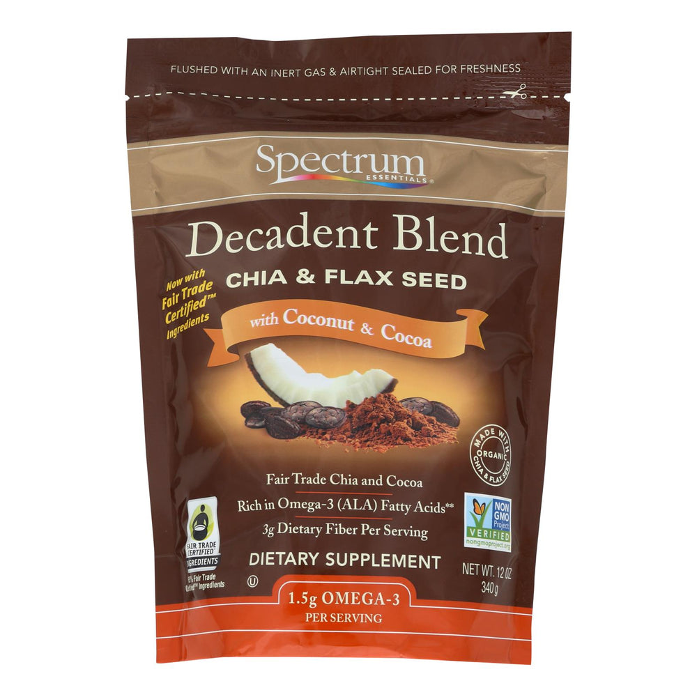 Spectrum Essentials Organic Decadent Blend, Chia And Flax Seed With Coconut And Cocoa, 12 Oz